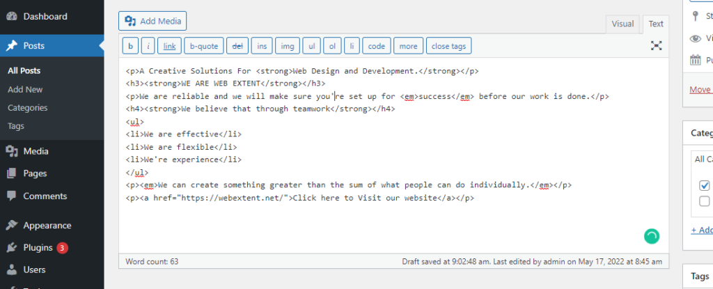 Copy and Paste in WordPress