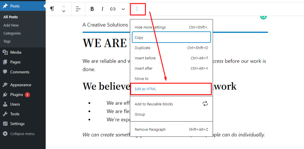 Copy and Paste in WordPress