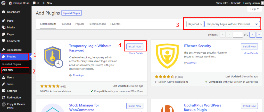 create temporary login details plugin