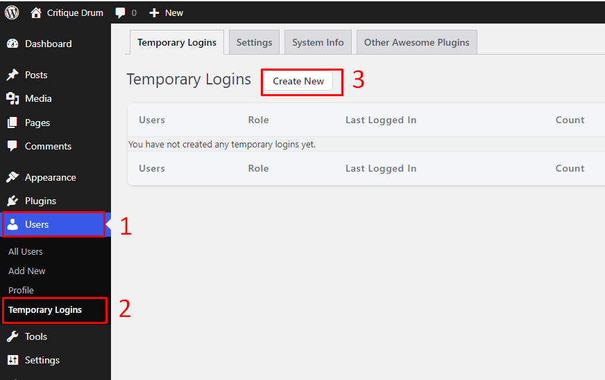 creating temporary login details from plugin 