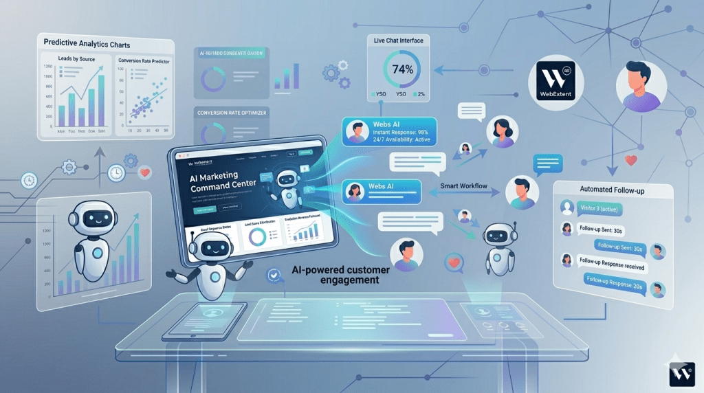 AI-powered chatbot engaging website visitors 24/7, answering questions and providing automated support for better customer engagement in 2026