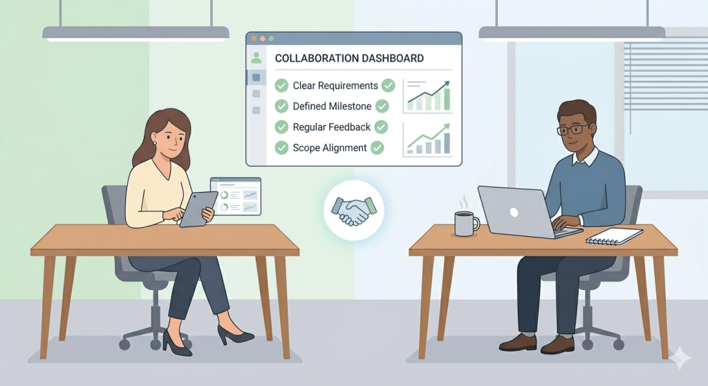 Agency and client building trust through collaboration, checklist, and successful project completion